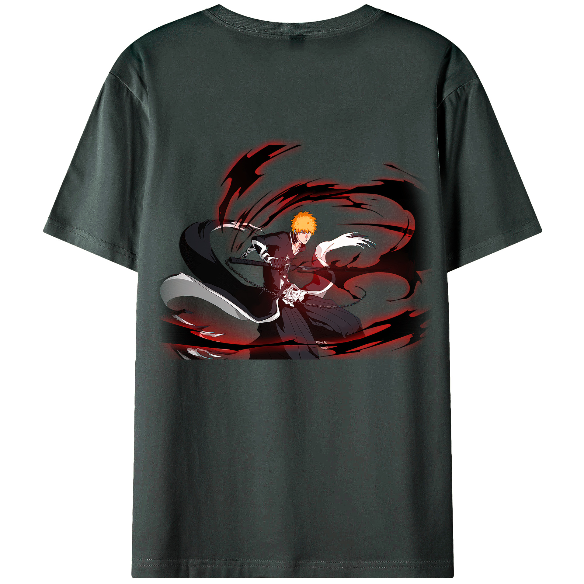 （画像用） ブリーチ 黒崎一護（くろさき いちご）BLEACH Kurosaki Ichigo 綿100％ メンズ半袖Tシャツ（バックプリント） 通気性